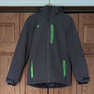 Turbine Gray Kids Hooded Raincoat with Neon Green Zippers